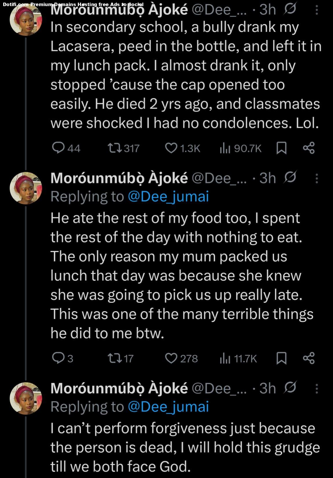 Ill hold this grudge till we both face God  Lady recalls horrifying experience with secondary school bully who tampered with her drink