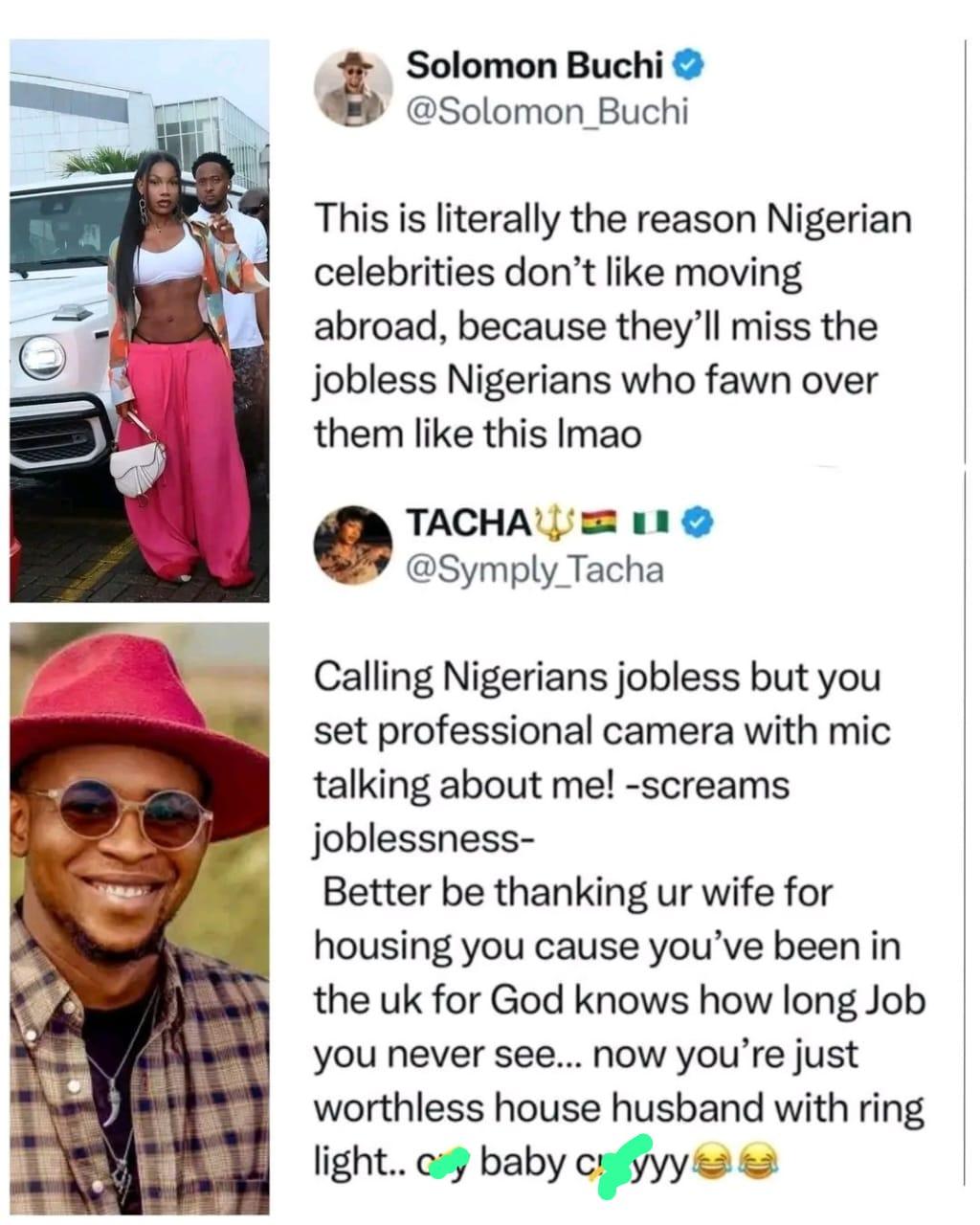My 1month rent in canary wharf is your 6months rent, cold and broke podcaster - Tacha drags Solomon Buchi after he shaded her on her return to Nigeria