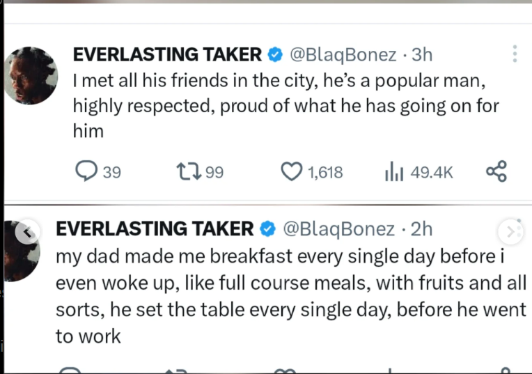 Spent the last week with my dad, longest weve ever been together  Blaqbonez shares bonding moments with father