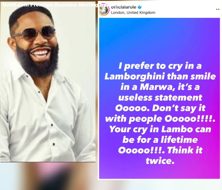 Woli Arole advises against the popular I prefer to cry in a Lamborghini saying