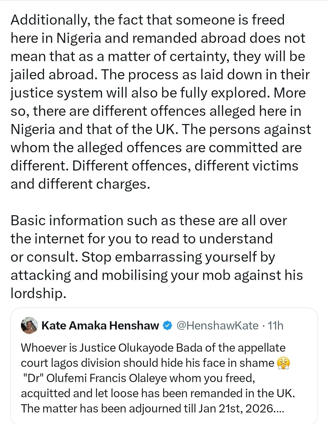 Actress Kate Henshaw and a lawyer clash on X over court ruling on Dr Olufemi Olaleye
