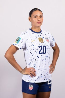 AUCKLAND, NEW ZEALAND - JULY 17: Trinity Rodman of USA poses during the official FIFA Women's World Cup Australia & New Zealand 2023 portrait session on July 17, 2023 in Auckland, New Zealand. (Photo by Catherine Ivill - FIFA/FIFA via Getty Images)
